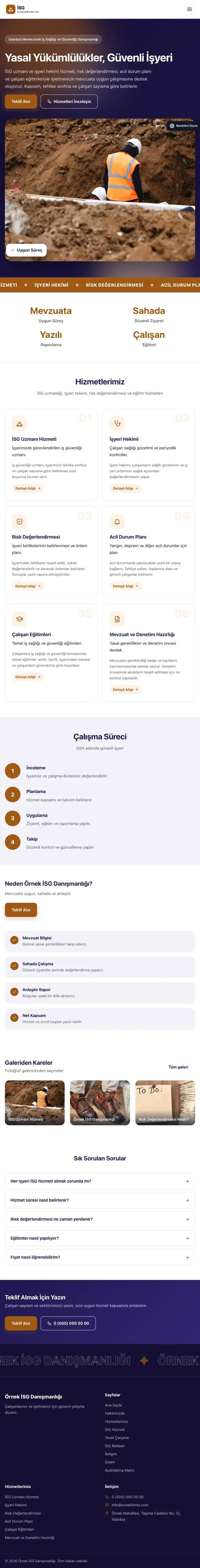 Hareketli Lacivert Turuncu – İş Sağlığı ve Güvenliği Danışmanlığı Web Sitesi tablet görünümü