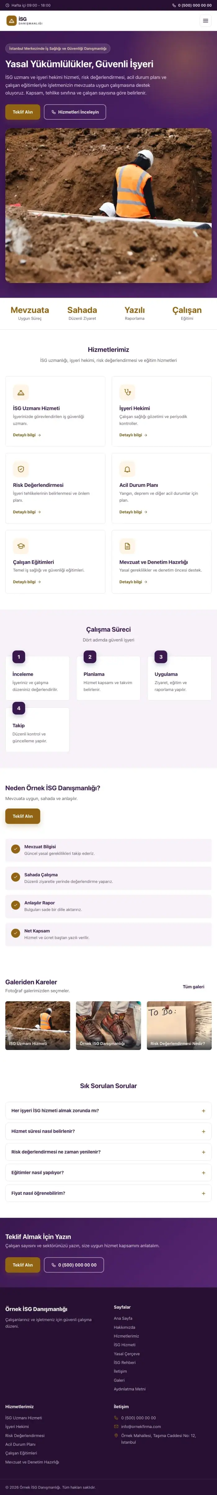 Klasik Mor Turuncu – İş Sağlığı ve Güvenliği Danışmanlığı Web Sitesi tablet görünümü