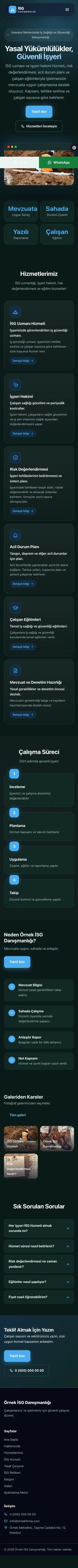 Koyu Modern Petrol Mavi – İş Sağlığı ve Güvenliği Danışmanlığı Web Sitesi mobil görünümü