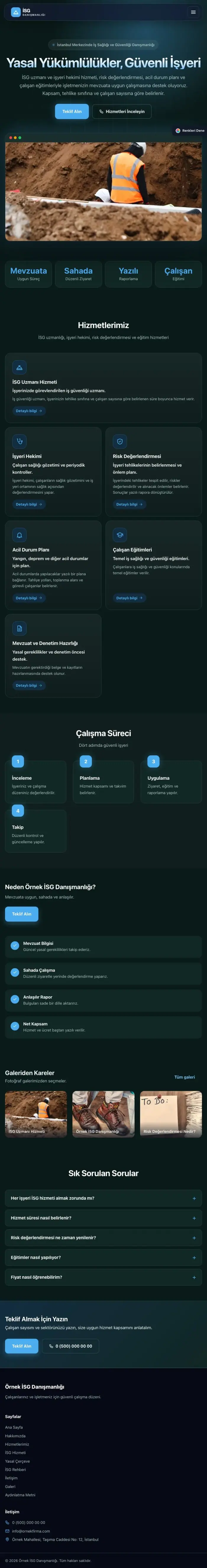 Koyu Modern Petrol Mavi – İş Sağlığı ve Güvenliği Danışmanlığı Web Sitesi tablet görünümü