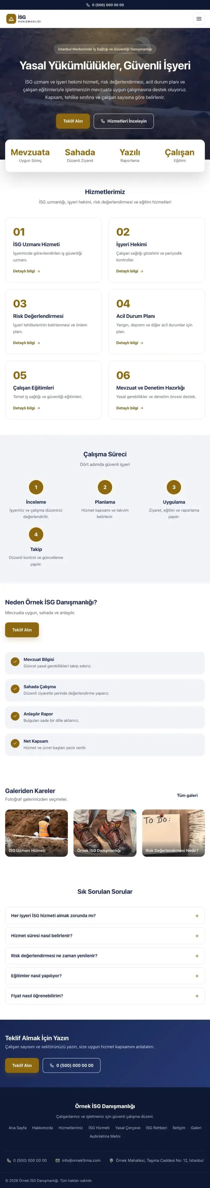 Merkez Lacivert Amber – İş Sağlığı ve Güvenliği Danışmanlığı Web Sitesi tablet görünümü
