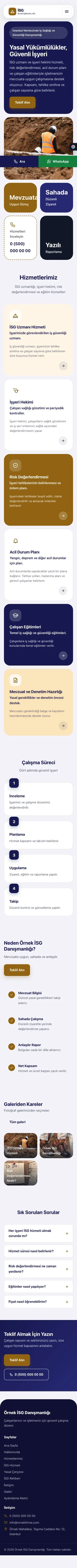 Mozaik Lacivert Turuncu – İş Sağlığı ve Güvenliği Danışmanlığı Web Sitesi mobil görünümü