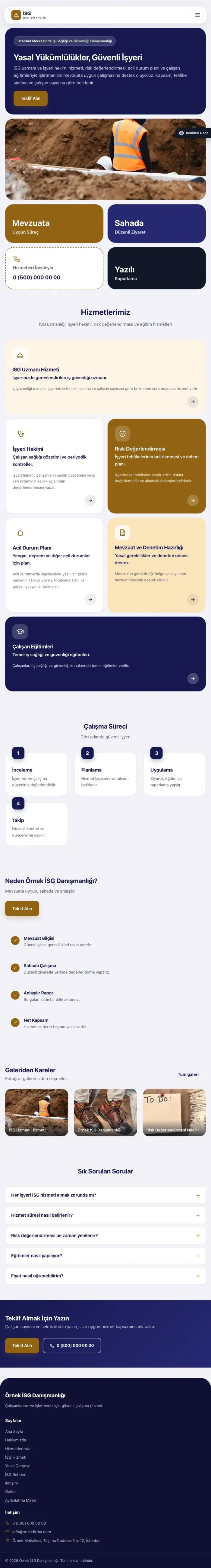 Mozaik Lacivert Turuncu – İş Sağlığı ve Güvenliği Danışmanlığı Web Sitesi tablet görünümü