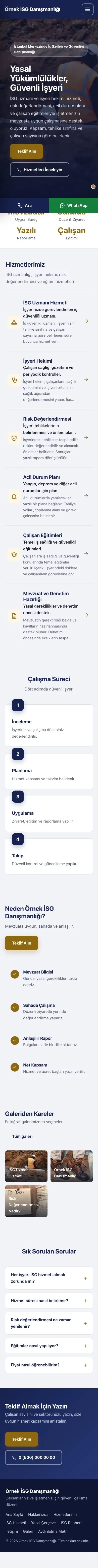 Sol Menü Lacivert Amber – İş Sağlığı ve Güvenliği Danışmanlığı Web Sitesi mobil görünümü
