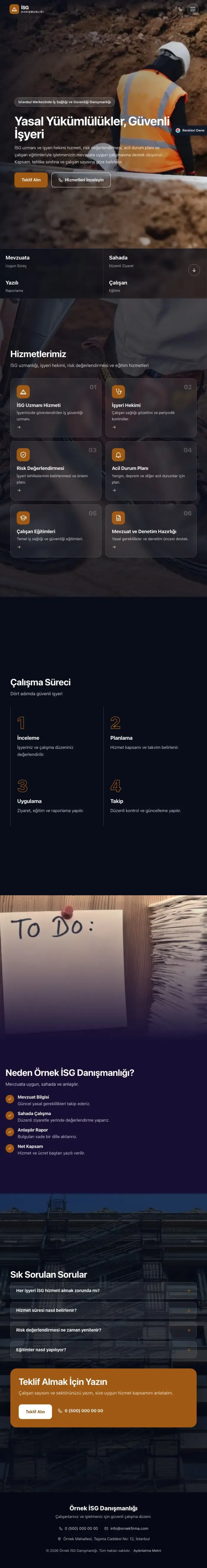 Tam Ekran Lacivert Turuncu – İş Sağlığı ve Güvenliği Danışmanlığı Web Sitesi tablet görünümü
