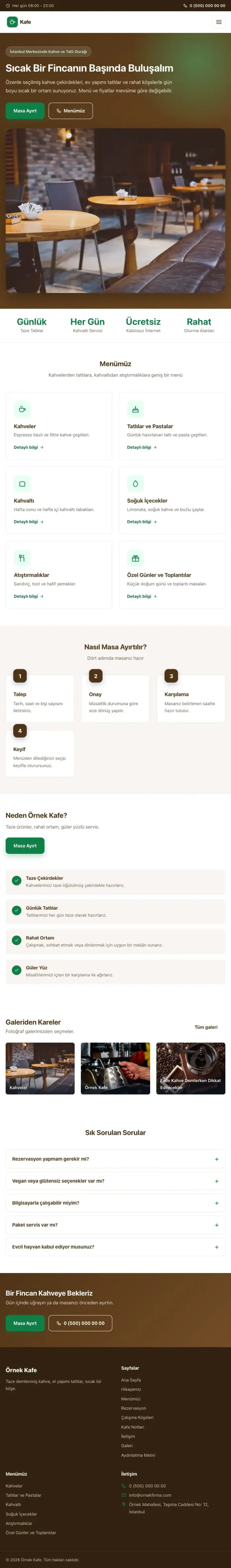 Klasik Kahve Yeşil – Kafe Web Sitesi tablet görünümü
