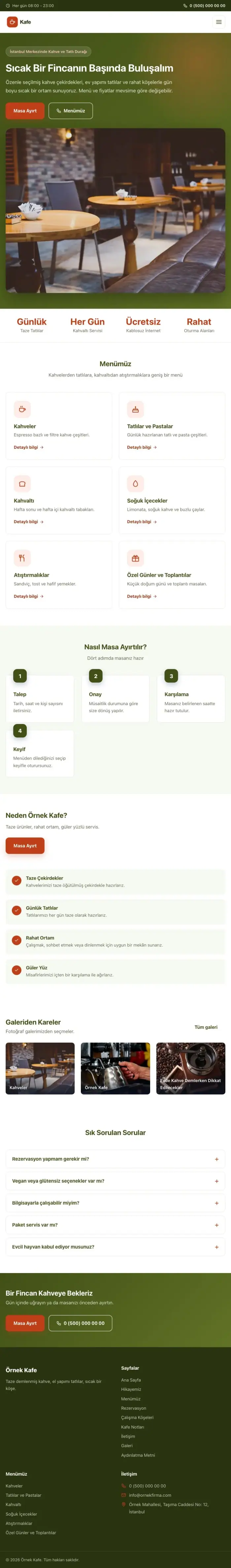 Klasik Yeşil Turuncu – Kafe Web Sitesi tablet görünümü