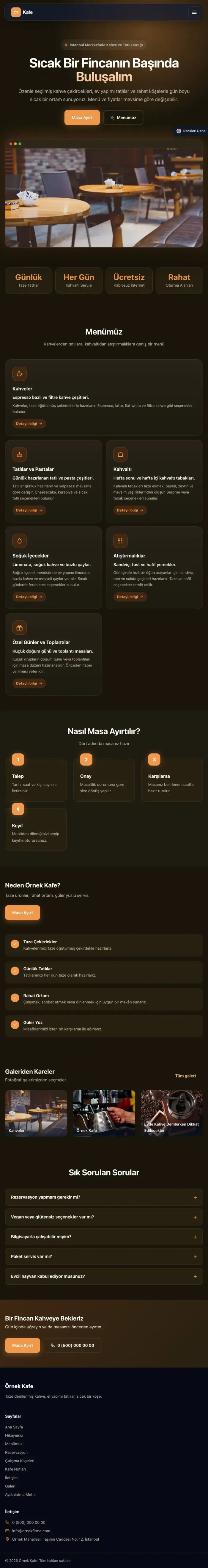 Koyu Modern Kahve Turuncu – Kafe Web Sitesi tablet görünümü
