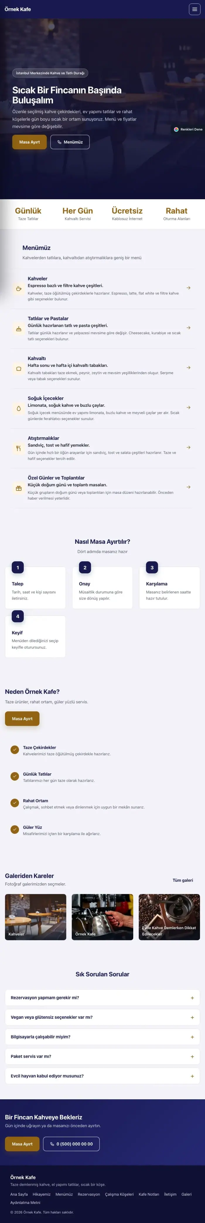 Sol Menü Lacivert Turuncu – Kafe Web Sitesi tablet görünümü