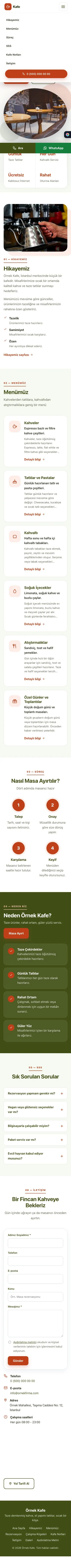 Tek Sayfa Yeşil Turuncu – Kafe Web Sitesi mobil görünümü