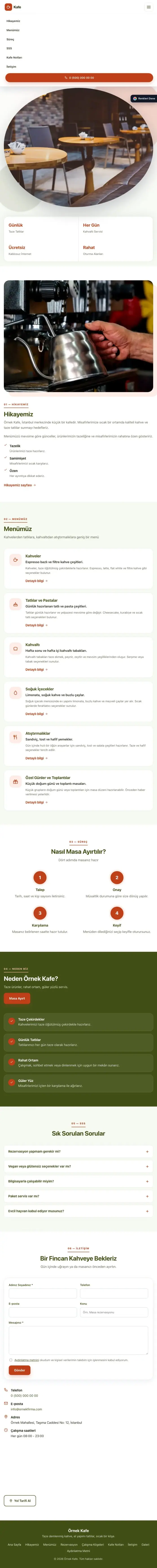 Tek Sayfa Yeşil Turuncu – Kafe Web Sitesi tablet görünümü