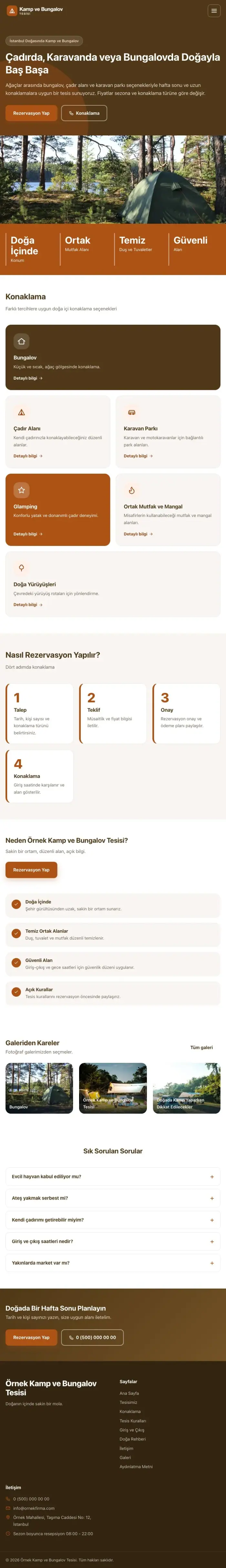 Blok Kahve Turuncu – Kamp ve Bungalov Web Sitesi tablet görünümü