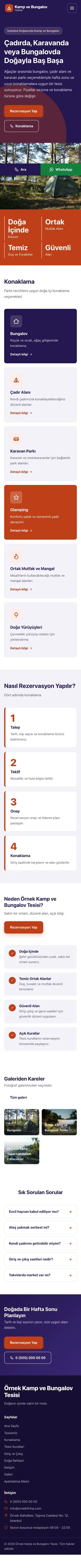Blok Lacivert Turuncu – Kamp ve Bungalov Web Sitesi mobil görünümü