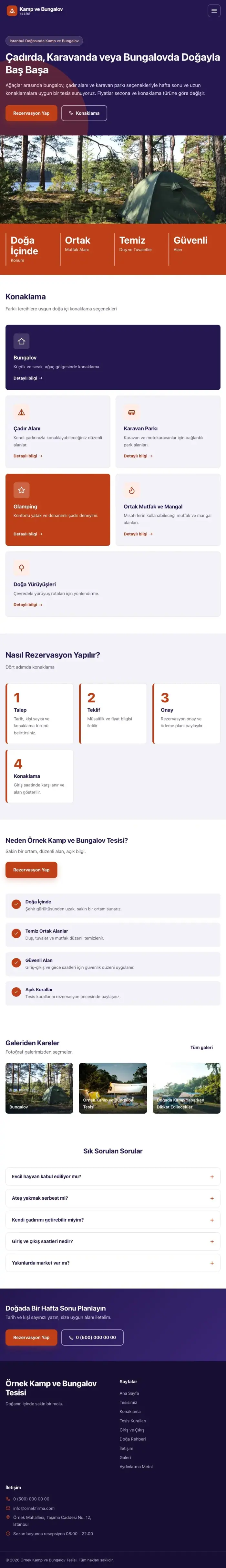 Blok Lacivert Turuncu – Kamp ve Bungalov Web Sitesi tablet görünümü