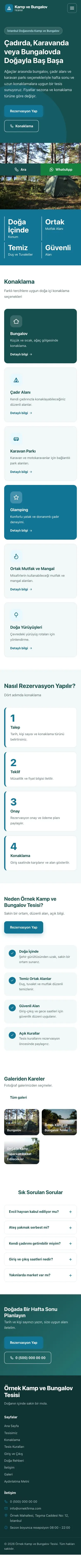 Blok Petrol Turkuaz – Kamp ve Bungalov Web Sitesi mobil görünümü