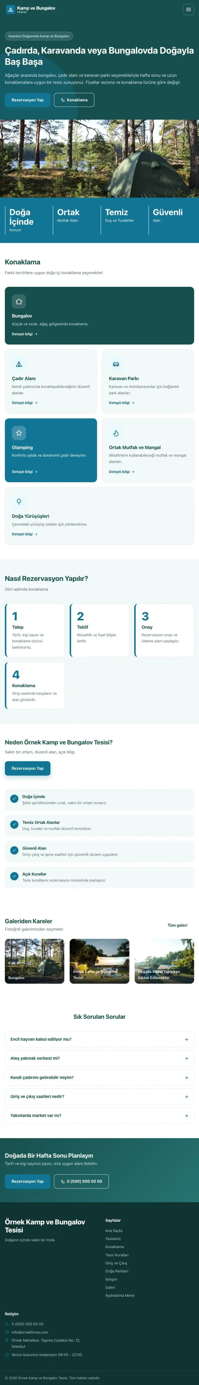 Blok Petrol Turkuaz – Kamp ve Bungalov Web Sitesi tablet görünümü