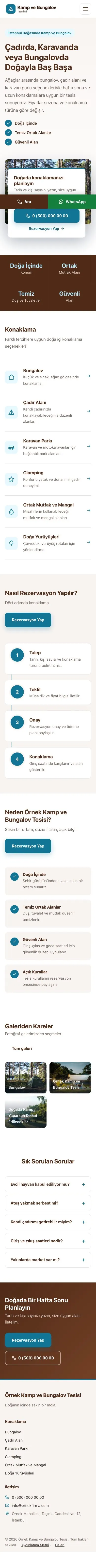 Bölünmüş Kahve Turkuaz – Kamp ve Bungalov Web Sitesi mobil görünümü