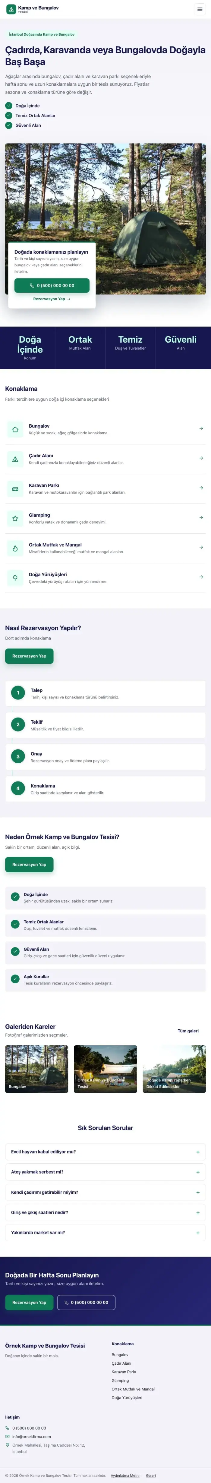 Bölünmüş Lacivert Turkuaz – Kamp ve Bungalov Web Sitesi tablet görünümü