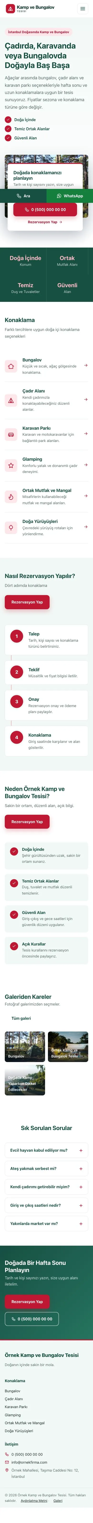 Bölünmüş Petrol Kırmızı – Kamp ve Bungalov Web Sitesi mobil görünümü