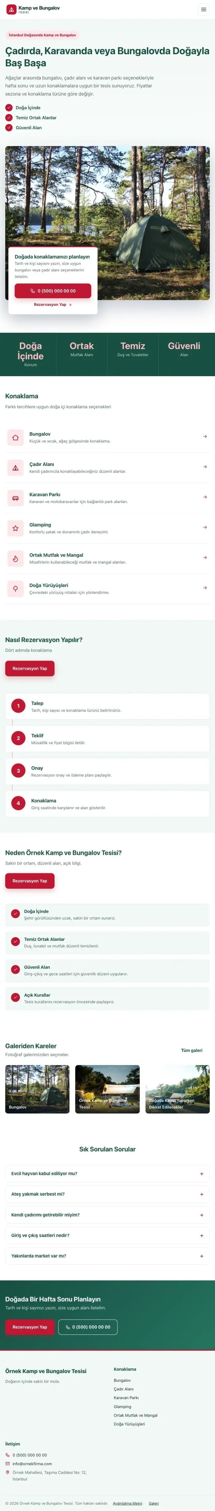 Bölünmüş Petrol Kırmızı – Kamp ve Bungalov Web Sitesi tablet görünümü