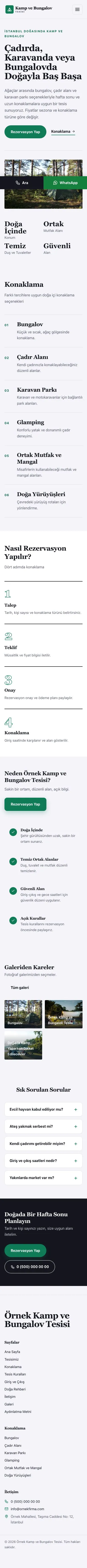 Editoryal Lacivert Turkuaz – Kamp ve Bungalov Web Sitesi mobil görünümü