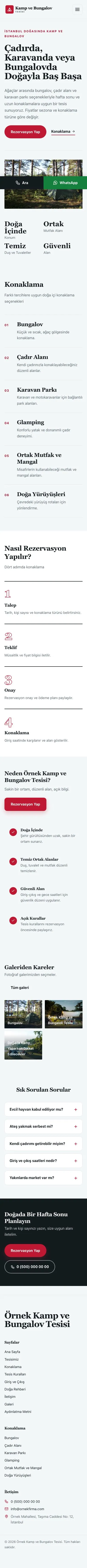 Editoryal Mavi Kırmızı – Kamp ve Bungalov Web Sitesi mobil görünümü