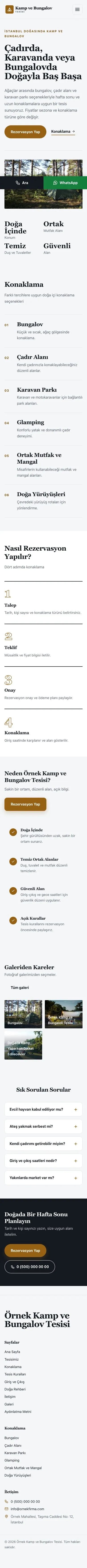 Editoryal Mavi Turuncu – Kamp ve Bungalov Web Sitesi mobil görünümü