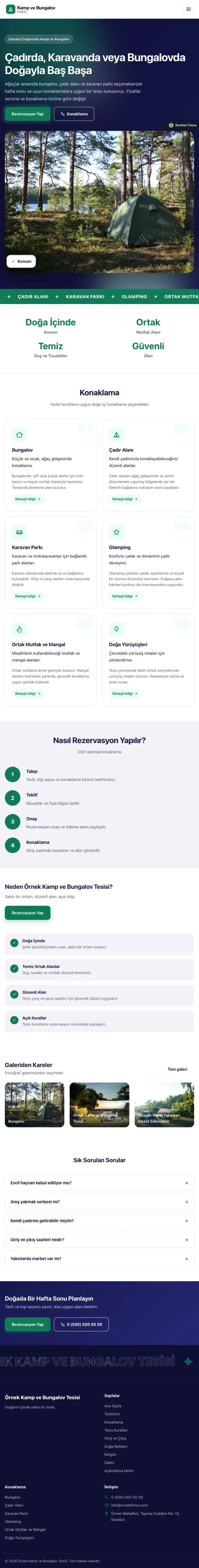 Hareketli Lacivert Turkuaz – Kamp ve Bungalov Web Sitesi tablet görünümü