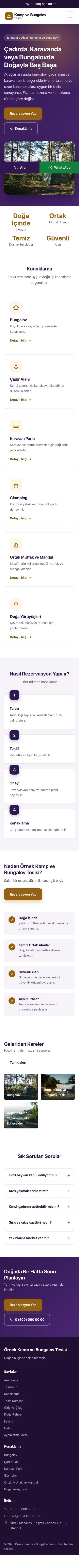Klasik Mor Turuncu – Kamp ve Bungalov Web Sitesi mobil görünümü