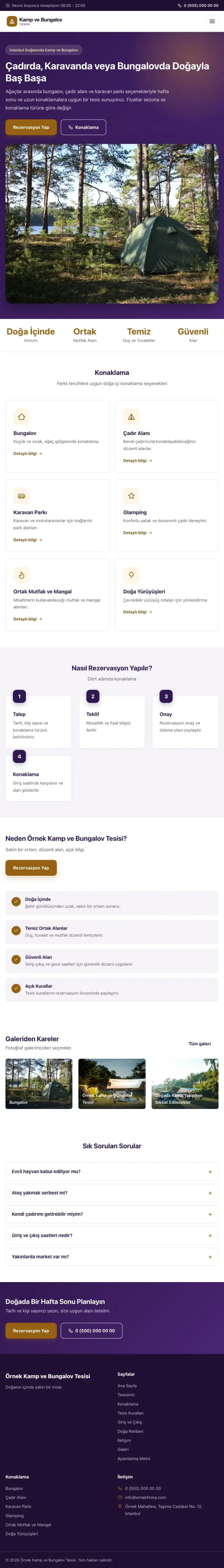 Klasik Mor Turuncu – Kamp ve Bungalov Web Sitesi tablet görünümü
