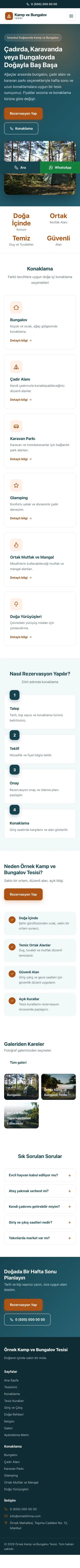 Klasik Petrol Turuncu – Kamp ve Bungalov Web Sitesi mobil görünümü