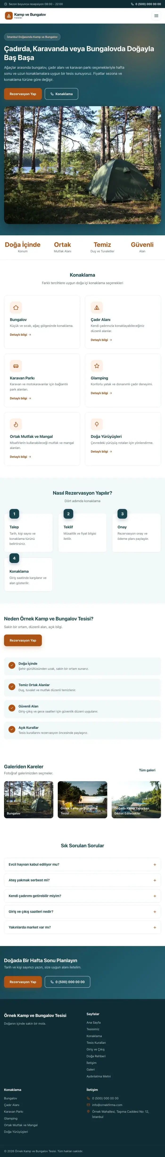 Klasik Petrol Turuncu – Kamp ve Bungalov Web Sitesi tablet görünümü