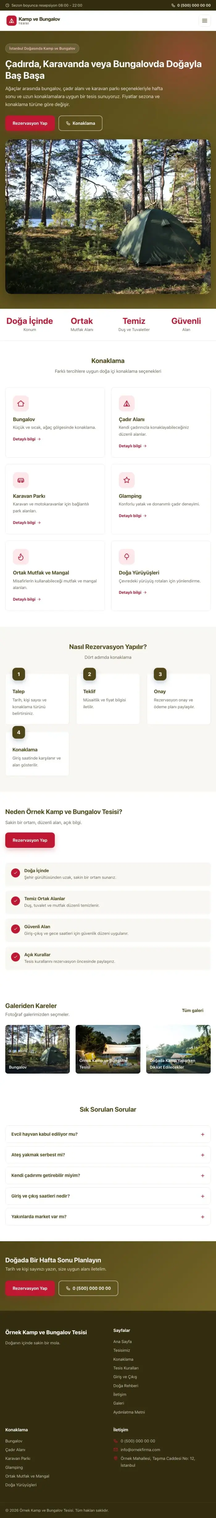 Klasik Zeytin Kırmızı – Kamp ve Bungalov Web Sitesi tablet görünümü