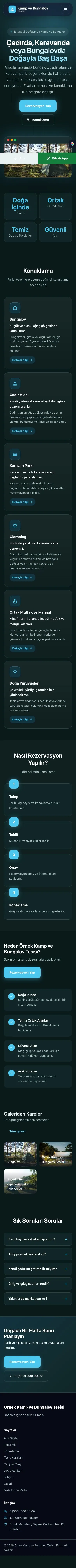 Koyu Modern Petrol Turkuaz – Kamp ve Bungalov Web Sitesi mobil görünümü