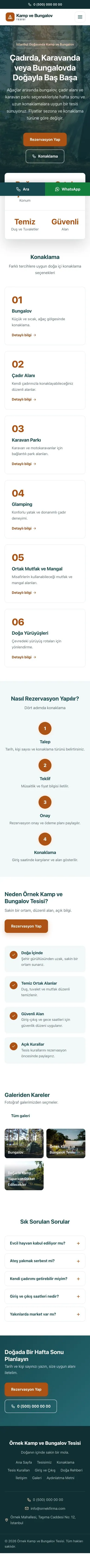 Merkez Petrol Turuncu – Kamp ve Bungalov Web Sitesi mobil görünümü