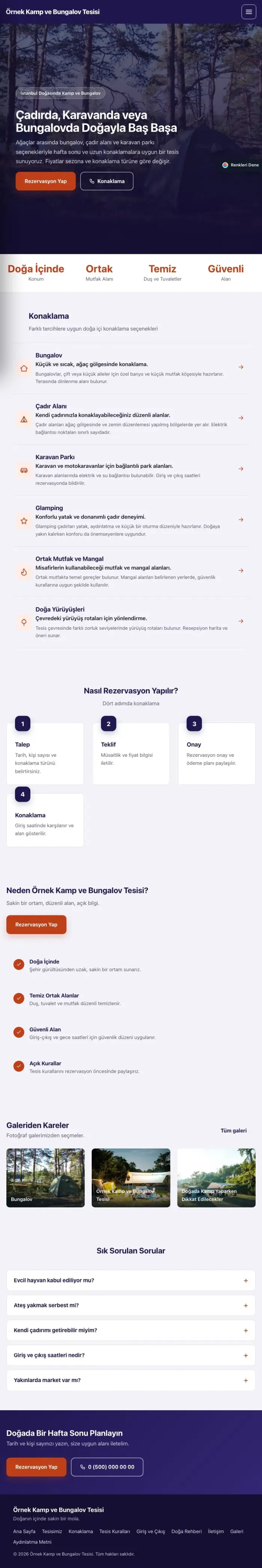 Sol Menü Lacivert Turuncu – Kamp ve Bungalov Web Sitesi tablet görünümü