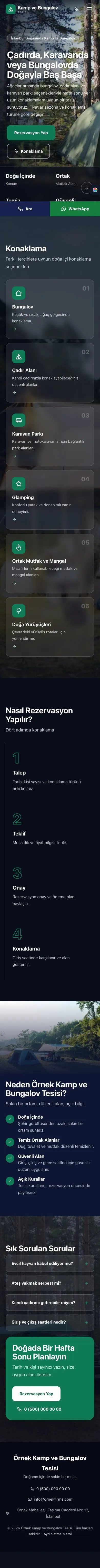 Tam Ekran Lacivert Turkuaz – Kamp ve Bungalov Web Sitesi mobil görünümü