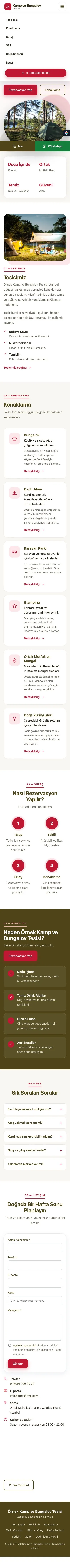 Tek Sayfa Zeytin Kırmızı – Kamp ve Bungalov Web Sitesi mobil görünümü