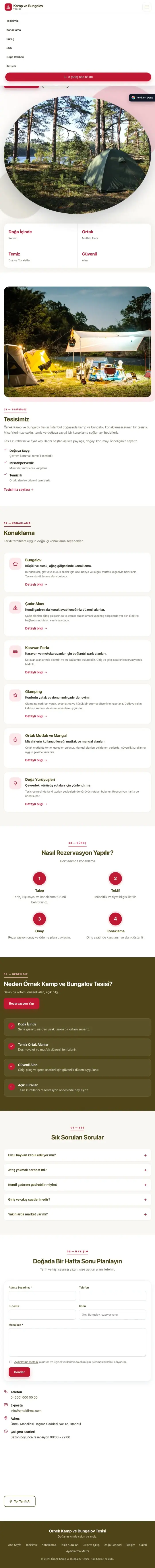 Tek Sayfa Zeytin Kırmızı – Kamp ve Bungalov Web Sitesi tablet görünümü
