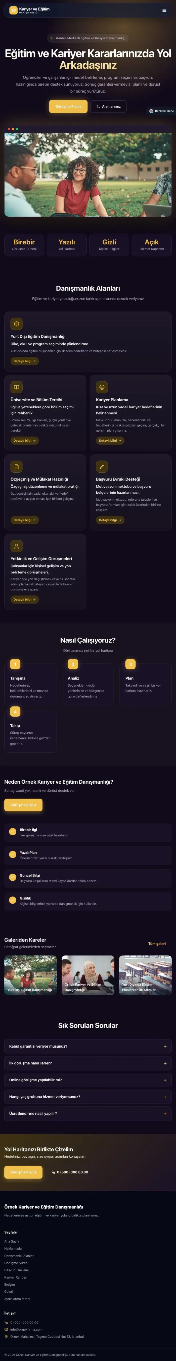 Koyu Modern Mor Amber – Kariyer ve Eğitim Danışmanlığı Web Sitesi tablet görünümü