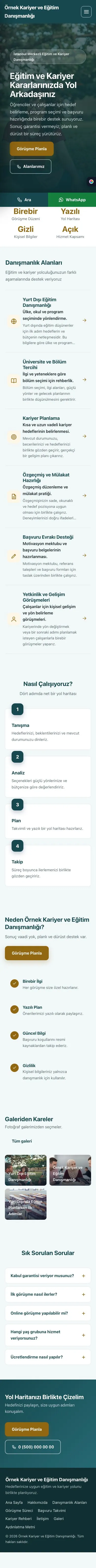 Sol Menü Petrol Amber – Kariyer ve Eğitim Danışmanlığı Web Sitesi mobil görünümü