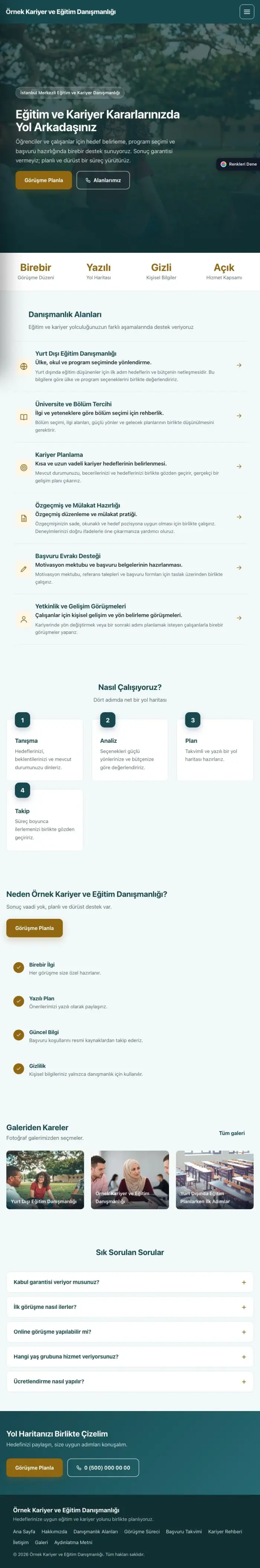 Sol Menü Petrol Amber – Kariyer ve Eğitim Danışmanlığı Web Sitesi tablet görünümü