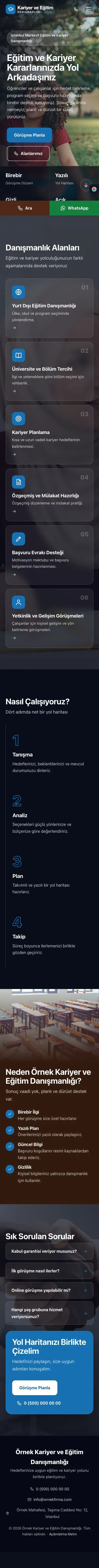 Tam Ekran Kahve Mavi – Kariyer ve Eğitim Danışmanlığı Web Sitesi mobil görünümü