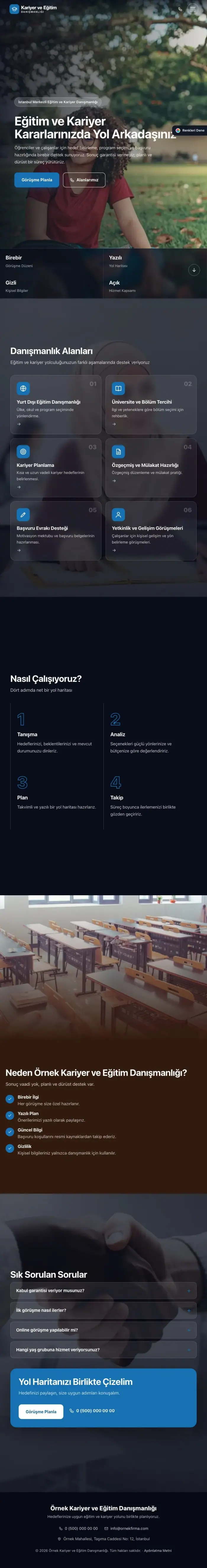 Tam Ekran Kahve Mavi – Kariyer ve Eğitim Danışmanlığı Web Sitesi tablet görünümü