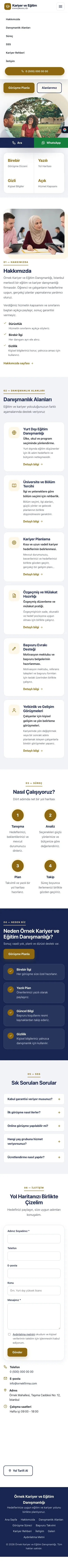Tek Sayfa Lacivert Amber – Kariyer ve Eğitim Danışmanlığı Web Sitesi mobil görünümü