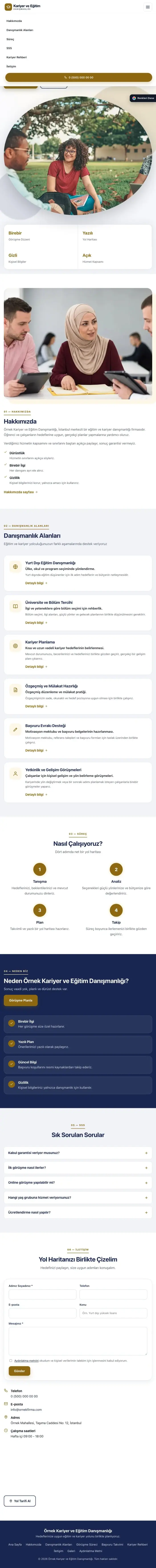 Tek Sayfa Lacivert Amber – Kariyer ve Eğitim Danışmanlığı Web Sitesi tablet görünümü