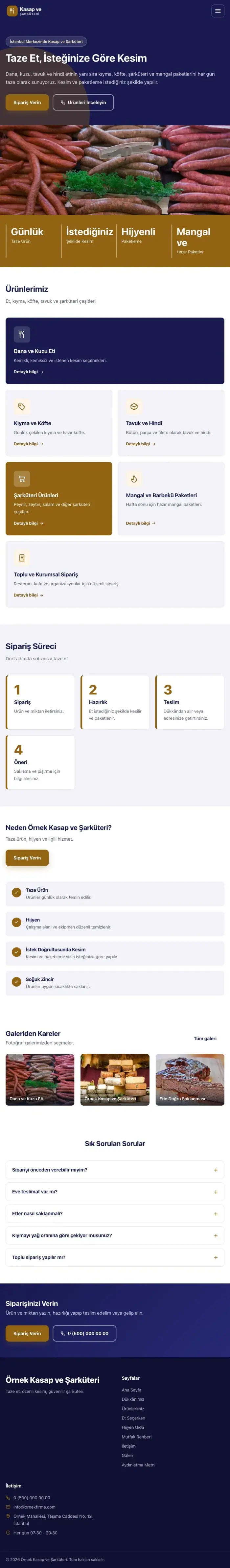 Blok Lacivert Turuncu – Kasap ve Şarküteri Web Sitesi tablet görünümü