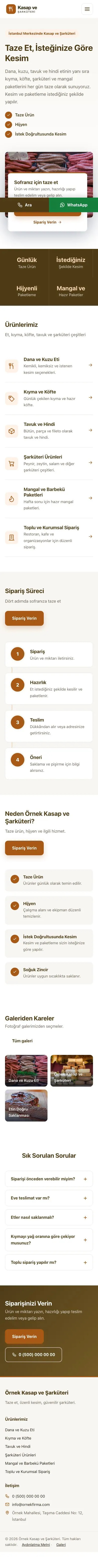 Bölünmüş Kahve Turuncu – Kasap ve Şarküteri Web Sitesi mobil görünümü