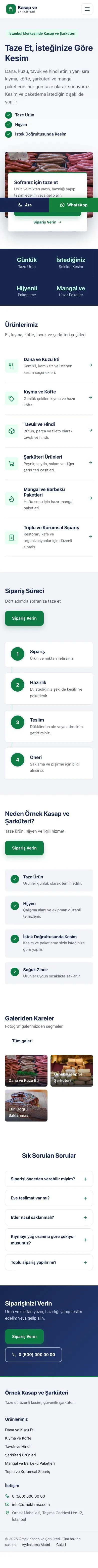 Bölünmüş Mavi Yeşil – Kasap ve Şarküteri Web Sitesi mobil görünümü