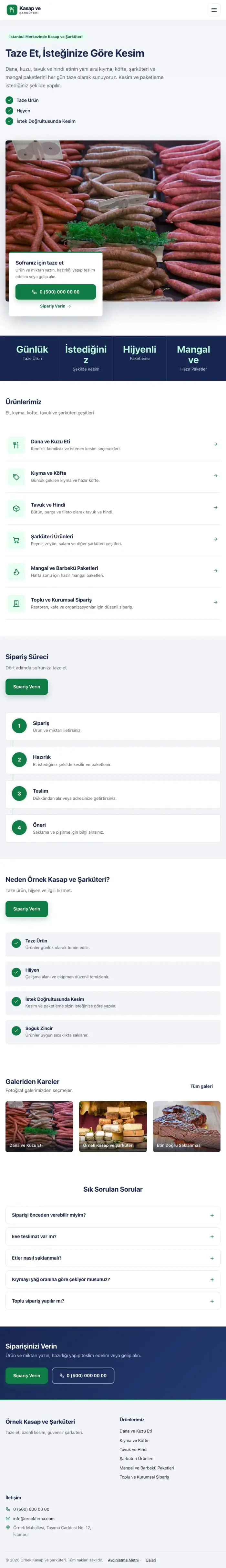 Bölünmüş Mavi Yeşil – Kasap ve Şarküteri Web Sitesi tablet görünümü